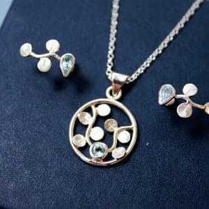 Collier Eucalyptus - Argent & Topaze bleu clair