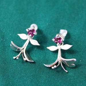 Boucles d'Oreilles Chèvrefeuille - Argent & Rhodolites Fushia