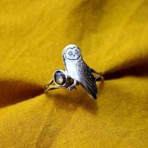 Bague Chouette - Argent et Saphir jaune-brun