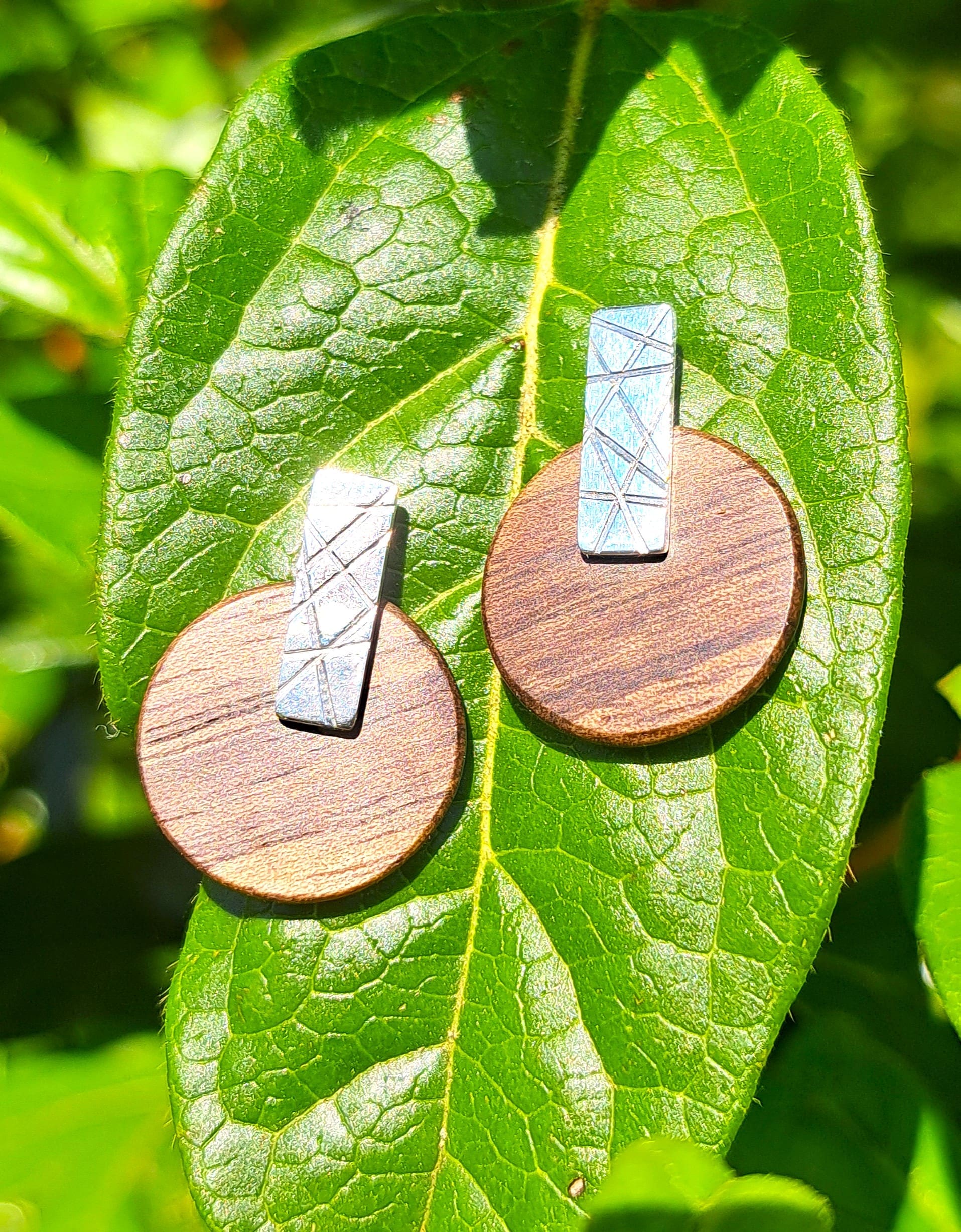 Boucles d'oreilles Empreintes - Noyer & Argent